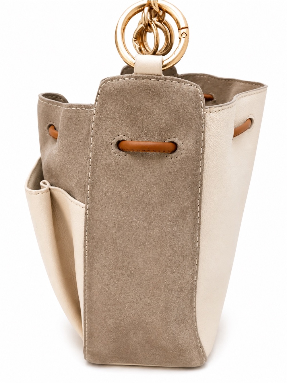 See By Chloé Leather Suede Bucket Bag Cream Taupe Brown Gold Hardware - Picture 7 of 16